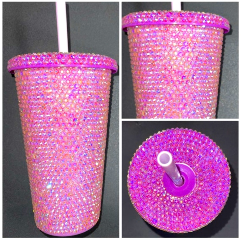 25oz purple Custom rhinestone tumbler cup w/lid & straw. Color changing.